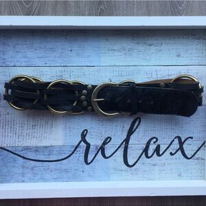 Black Leather Belt with Gold Hoops